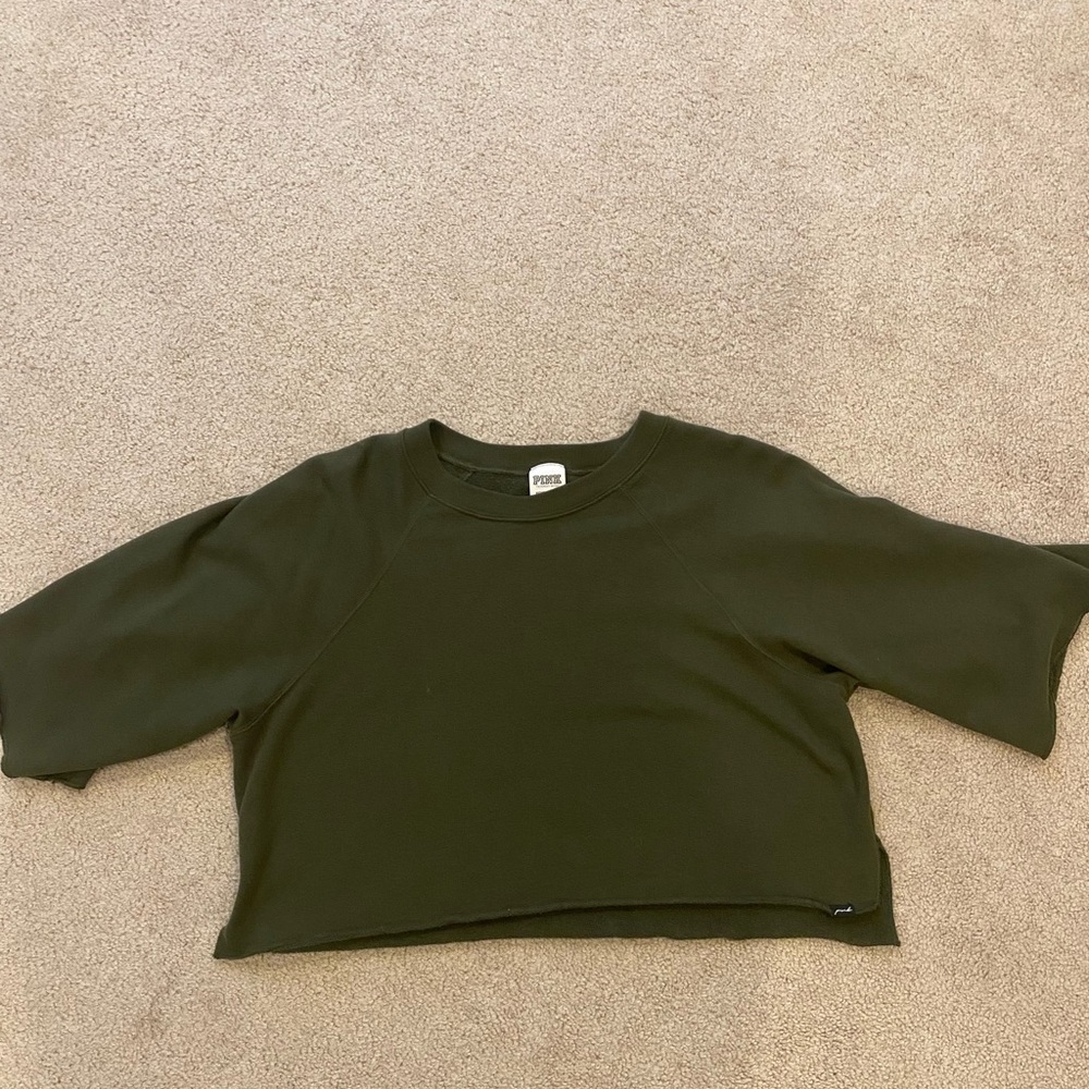 Victoria's Secret PINK army green cropped crew-neck SIZE: extra small